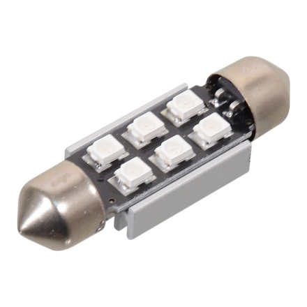 Žárovka 6 SMD LED 12V suf. SV8.5 38mm s rezistorem CAN-BUS modrá, SV8.5 (sufit), 33816