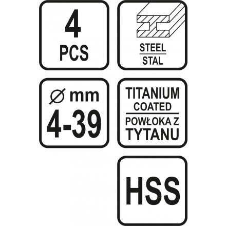 Sada stupňovitých vrtáků 4ks 4-39 mm, TO-22617