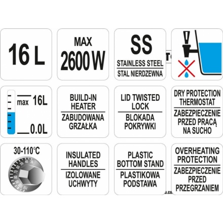 Varný termos 2600W 16l plastové úchyty, YG-04318