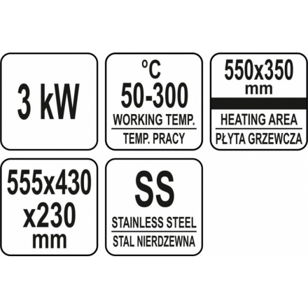 Grilovací deska hladká 3000W 550mm, YG-04585