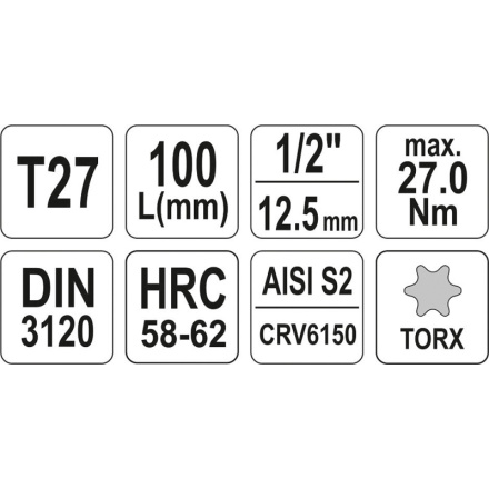 Nástavec prodloužený 1/2" bit Torx T27, YT-04322