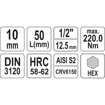 Nástavec  1/2" bit Imbus H10, YT-04385