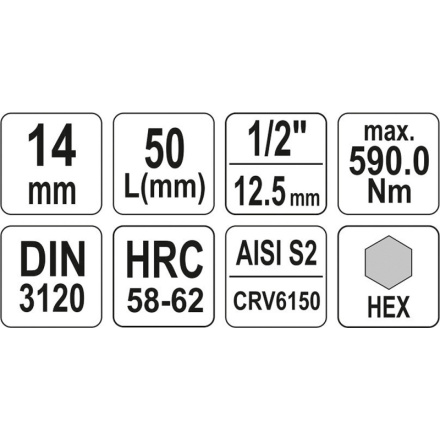 Nástavec  1/2" bit Imbus H14, YT-04387