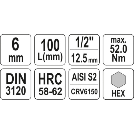 Nástavec prodloužený 1/2" bit Imbus H6, YT-04392