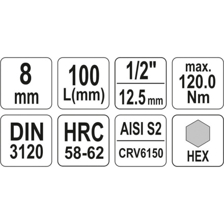 Nástavec prodloužený 1/2" bit Imbus H8, YT-04394