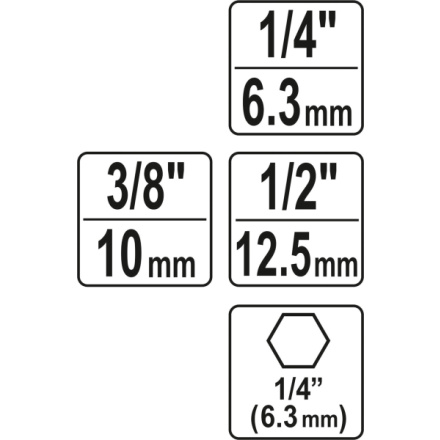 Sada adaptérů 3ks HEX 1/4, 3/8, 1/2, YT-04685