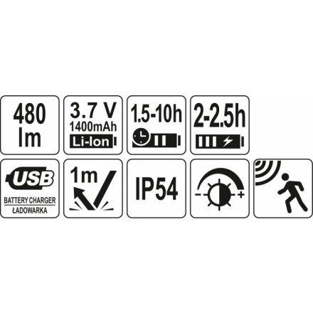 Svítilna čelovka COB/OSRAM LED 480lm, YT-08592