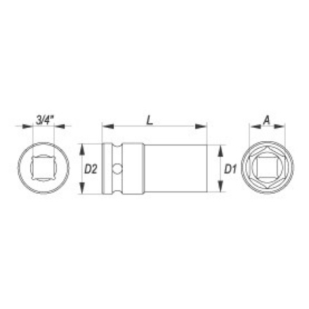 Nástavec 3/4" rázový šestihranný hluboký 33 mm CrMo, YT-1133