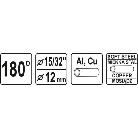 Ohybačka na trubky Al, Cu, 180°, pr. 15/32" - 12mm, YT-21842