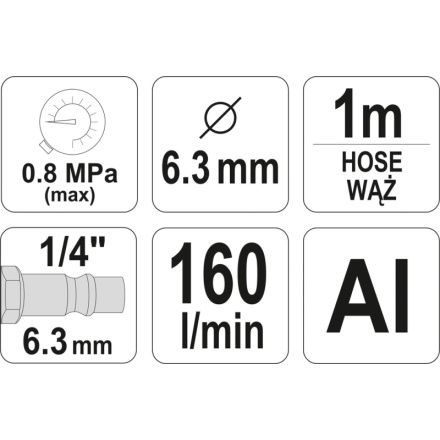 Pískovací pistole s hadicí 1/4" průměr 6,3mm, YT-2375