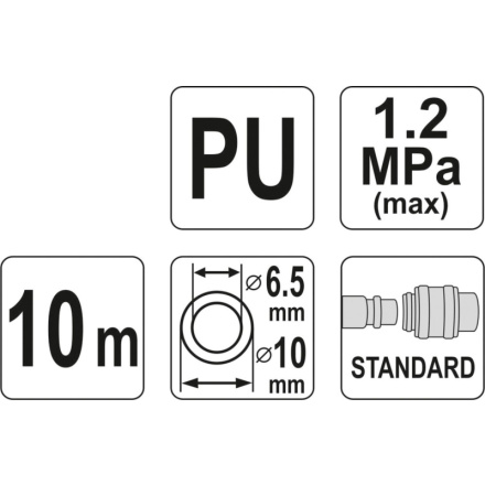 Hadice vzduchová spirální PU 6,5x10mm, 10m, YT-24205