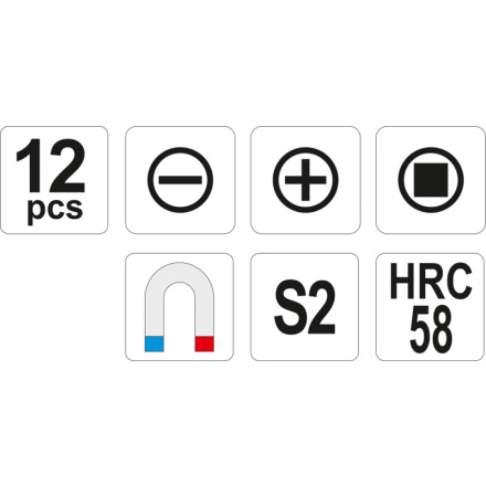 Sada šroubováků 12ks, - 3-8mm, + PH0-PH3, SQ1, SQ2, YT-25967