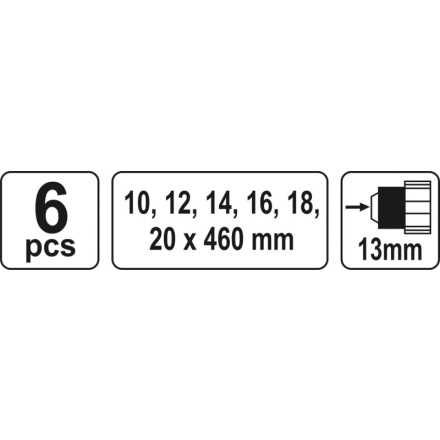 Sada hadovitých vrtáků do dřeva 10.12.14.16.18.20 délka 460mm, YT-3299