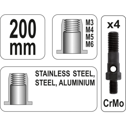 Nýtovací kleště pro matice 200mm M3,M4 M5,M6, YT-36140