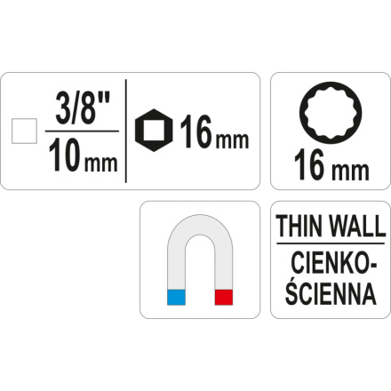 Nástavec na svíčky 3/8" 16 mm, YT-38511