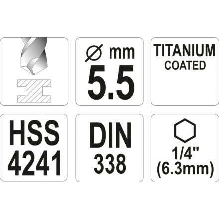 Vrták na kov TITAN 1/4" 5,5mm, YT-44763