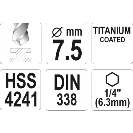 Vrták na kov TITAN 1/4" 7,5mm, YT-44767