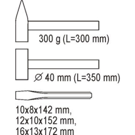 Vložka do zásuvky - kladiva, dláta a sekáče 5ks, YT-5540