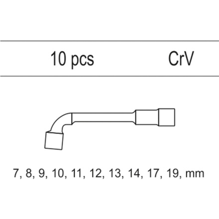 Vložka do zásuvky - klíče nástrčné 7-19mm, 10ks CrV, YT-55456