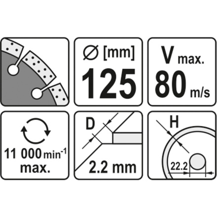 Kotouč řezný diamantový 125 x 22,2 x 2,2 mm, YT-6003