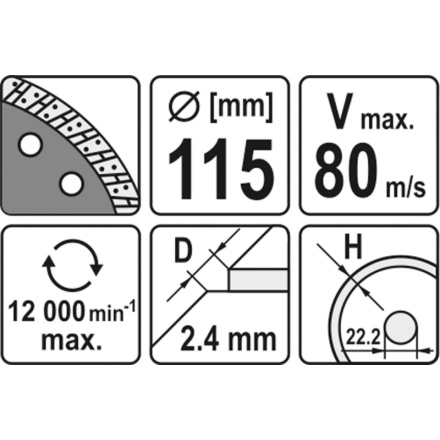 Kotouč řezný diamantový 115 x 22,2 x 2,4 mm turbo, YT-6022