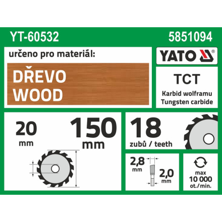 Kotouč na dřevo 150 x 20 mm 18z, YT-60532
