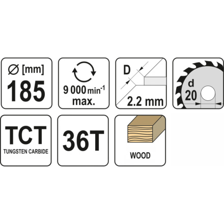 Kotouč na dřevo 185 x 20 mm 36z, YT-60622