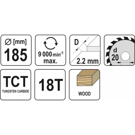 Kotouč na dřevo 185 x 20 mm 18z, YT-6063