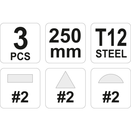 Sada pilníků zámečnických 250 mm 3 ks, YT-6237