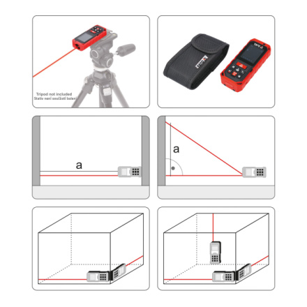 Laserový měřič vzdálenosti 0.2-40M, 10 režimů, YT-73126