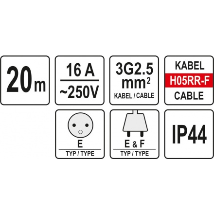 Prodlužovák elektrický 20 m, YT-8100