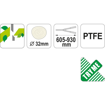 Nůžky na větve teleskop. 650-900mm (průměr 32mm)  šikmý stříh, YT-8839