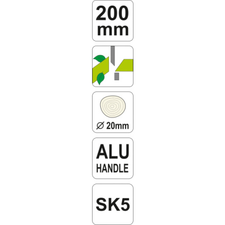 Nůžky zahradnické 200mm (do 20mm) šikmý stříh AL rukojeť, YT-8845