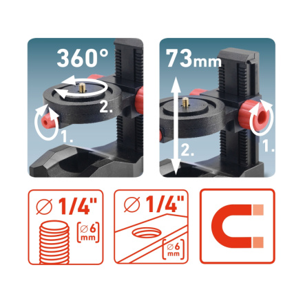 držák-stativ nastavitelý, magnetický na laser/kameru, 1/4" šroub 8823920