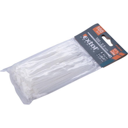 pásky stahovací na kabely bílé, 100x2,5mm, 100ks, nylon PA66 8856102