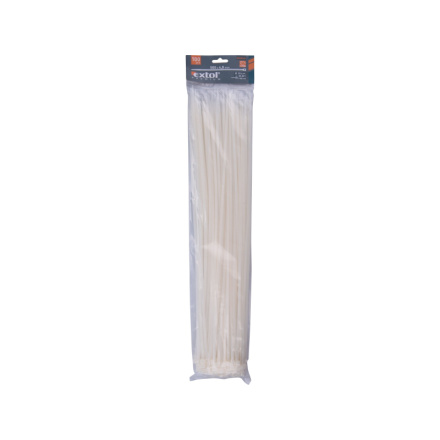 pásky stahovací na kabely bílé, 500x4,8mm, 100ks, nylon PA66 8856118