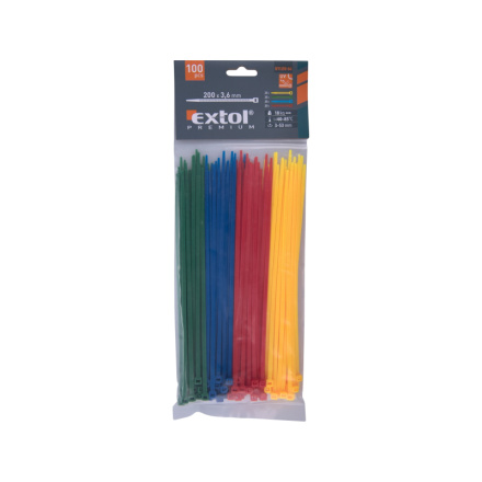 pásky stahovací barevné, 200x3,6mm, 100ks, (4x25ks), 4 barvy, nylon PA66 8856196