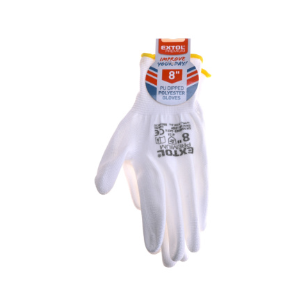 rukavice z polyesteru polomáčené v PU, bílé, velikost 8" 8856630