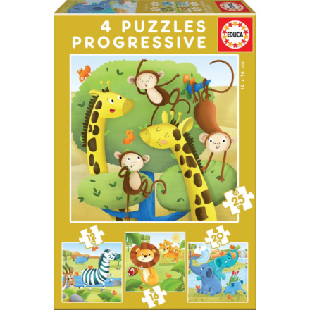 EDUCA Puzzle Divoká zvířata 4v1 (12,16,20,25 dílků) 118629