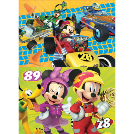 EDUCA Dřevěné puzzle Mickey, Minnie a závodníci 2x50 dílků 133136