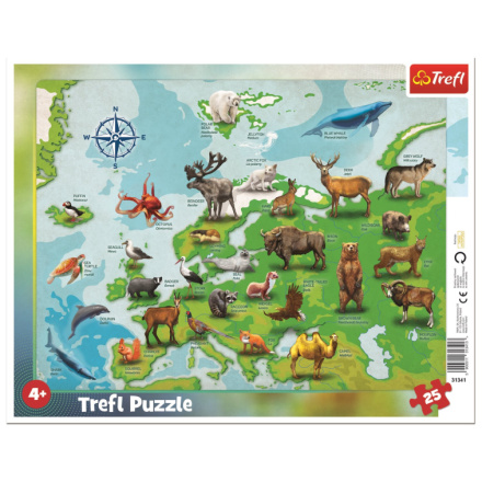 TREFL Puzzle Mapa Evropy se zvířátky 25 dílků 133973