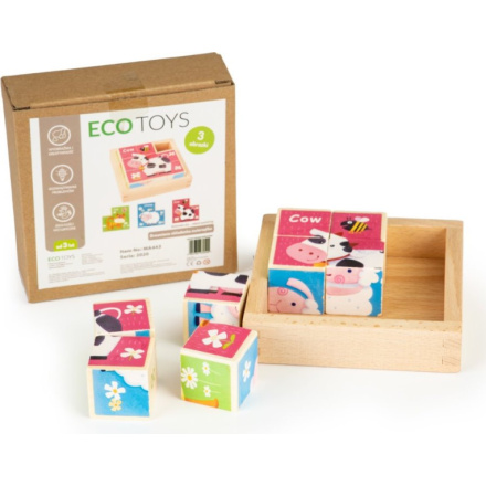 ECOTOYS Dřevěné kostky Zvířátka, 8 kostek 137335