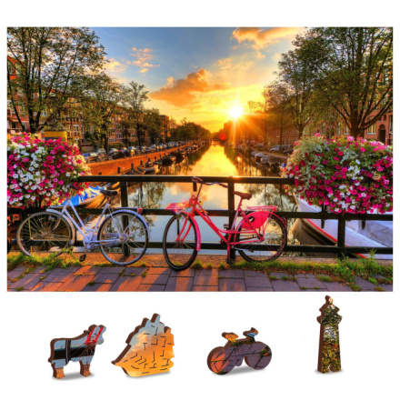 WOODEN CITY Dřevěné puzzle Kola v Amsterdamu 2v1, 150 dílků EKO 141933