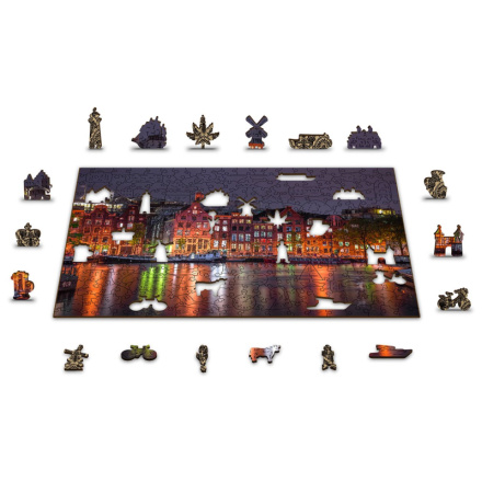 WOODEN CITY Dřevěné puzzle Noční Amsterdam 2v1, 150 dílků EKO 141949