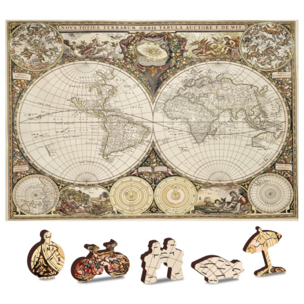 WOODEN CITY Dřevěné puzzle Antická mapa světa 2v1, 150 dílků EKO 141989