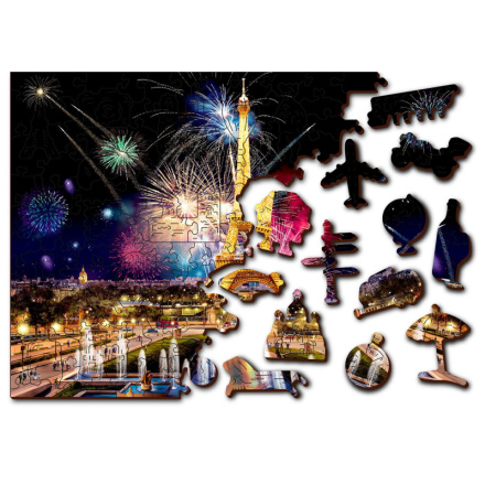 WOODEN CITY Dřevěné puzzle Noční Paříž 2v1, 75 dílků EKO 141992