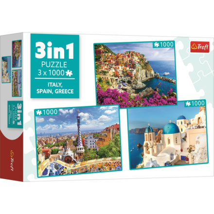 TREFL Puzzle Itálie, Španělsko, Řecko 3x1000 dílků 142287