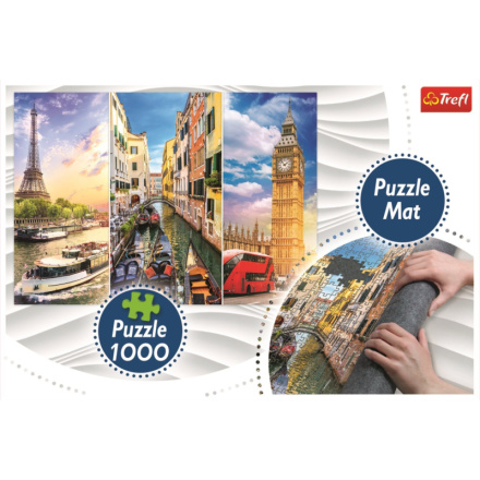 TREFL Puzzle Koláž měst Paříž-Benátky-Londýn 1000 dílků + Podložka pod puzzle 144405