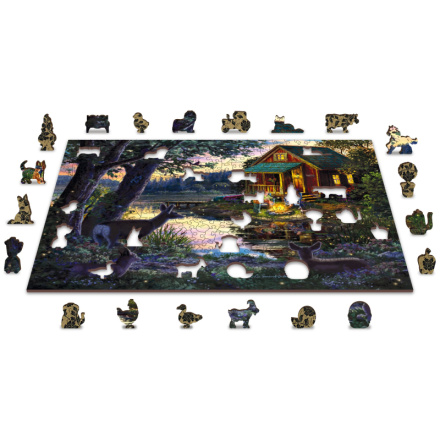 WOODEN CITY Dřevěné puzzle Večer v domě u jezera 2v1, 505 dílků EKO 145429