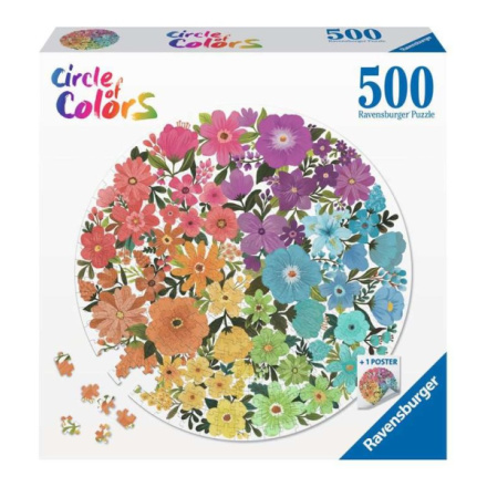 RAVENSBURGER Kulaté puzzle Kruh barev: Květiny 500 dílků 145945